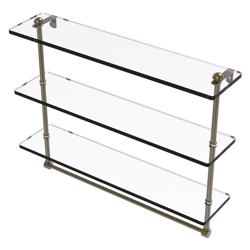 ALLIED BRASS RC-5/16TB 16 INCH TRIPLE TIERED GLASS SHELF WITH INTEGRATED TOWEL BAR