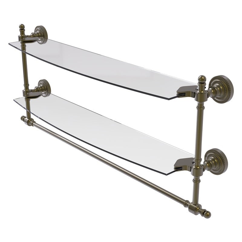 ALLIED BRASS RD-34TB/24 RETRO DOT 24 INCH TWO TIERED GLASS SHELF WITH INTEGRATED TOWEL BAR