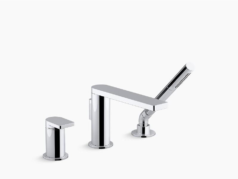 KOHLER K-73078-4 COMPOSED 6 1/2 INCH THREE HOLE DECK MOUNT TUB FILLER WITH HAND SHOWER AND LEVER HANDLE