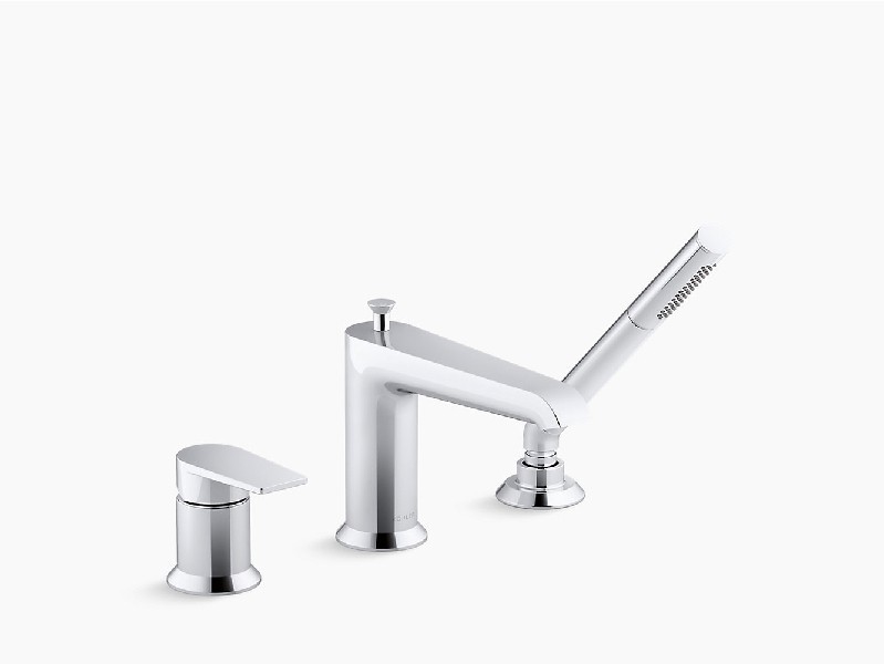 KOHLER K-97070-4 HINT 6 INCH THREE HOLE DECK MOUNT TUB FILLER WITH HAND SHOWER AND LEVER HANDLE