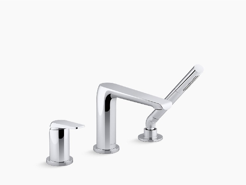 KOHLER K-97360-4 AVID 6 7/8 INCH THREE HOLE DECK MOUNT TUB FILLER WITH HAND SHOWER AND LEVER HANDLE