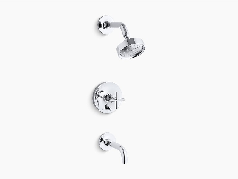 KOHLER K-T14421-3 PURIST 2.5 GPM RITE-TEMP PRESSURE BALANCING BATH AND SHOWER FAUCET TRIM WITH PUSH BUTTON DIVERTER AND CROSS HANDLE