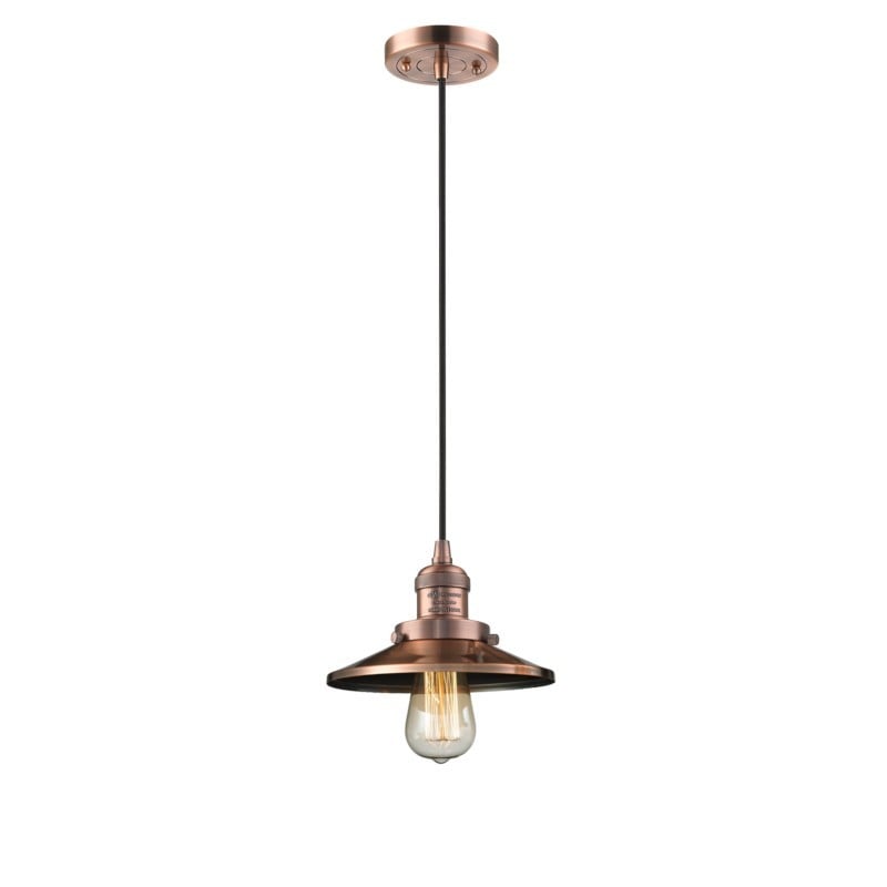 INNOVATIONS LIGHTING 201C-AC-M3 FRANKLIN RESTORATION RAILROAD 8 INCH ONE LIGHT MINI PENDANT - ANTIQUE COPPER