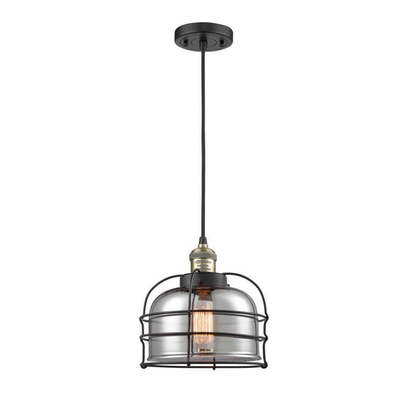 INNOVATIONS LIGHTING 201C-G73-CE FRANKLIN RESTORATION LARGE BELL CAGE 9 INCH ONE LIGHT PLATED SMOKE MINI PENDANT