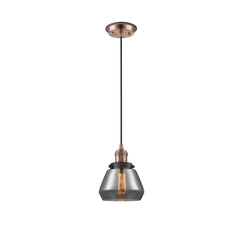 INNOVATIONS LIGHTING 201CBP-G173 FRANKLIN RESTORATION FULTON 1 LIGHT 7 INCH PLATED SMOKE GLASS MINI PENDANT