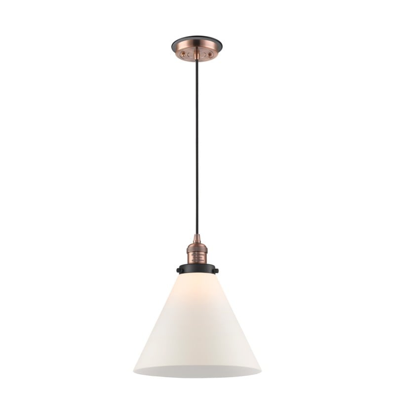 INNOVATIONS LIGHTING 201CBP-G41-L FRANKLIN RESTORATION X-LARGE CONE 1 LIGHT 12 INCH MATTE WHITE GLASS MINI PENDANT