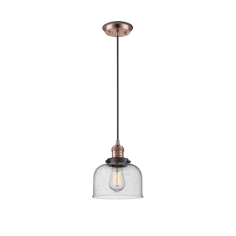 INNOVATIONS LIGHTING 201CBP-G74 FRANKLIN RESTORATION LARGE BELL 1 LIGHT 8 INCH SEEDY GLASS MINI PENDANT