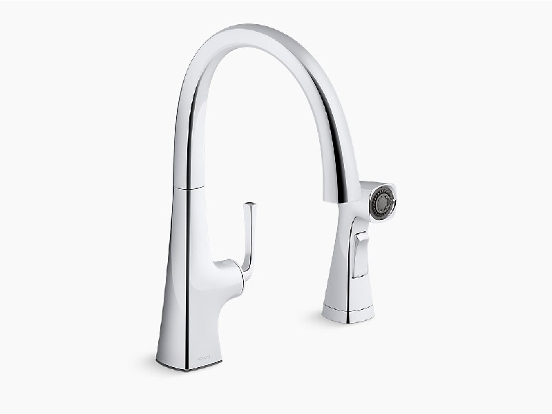 KOHLER K-22064 GRAZE 14 7/8 INCH TWO HOLE DECK MOUNT SWING SPOUT KITCHEN FAUCET WITH LEVER HANDLE AND SIDE SPRAY