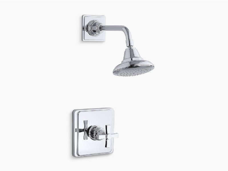KOHLER K-TS13134-3A PINSTRIPE PURE 2.5 GPM RITE-TEMP SHOWER VALVE TRIM WITH CROSS HANDLE AND SHOWER HEAD