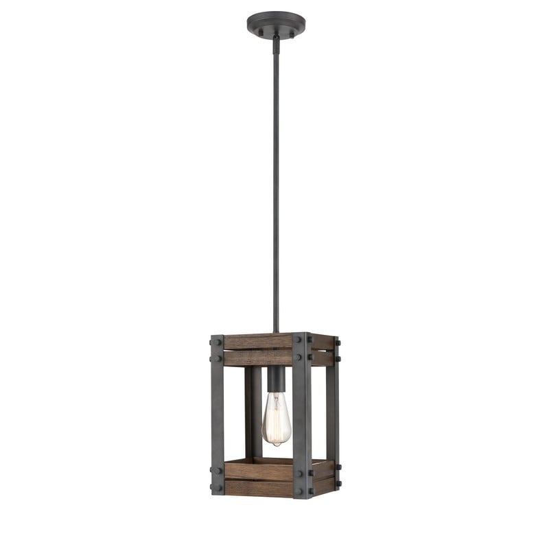 INNOVATIONS LIGHTING 435-1S-AG AUSTIN 1 LIGHT 8 3/4 INCH WOODEN SLATS MINI PENDANT - AGED GUN METAL