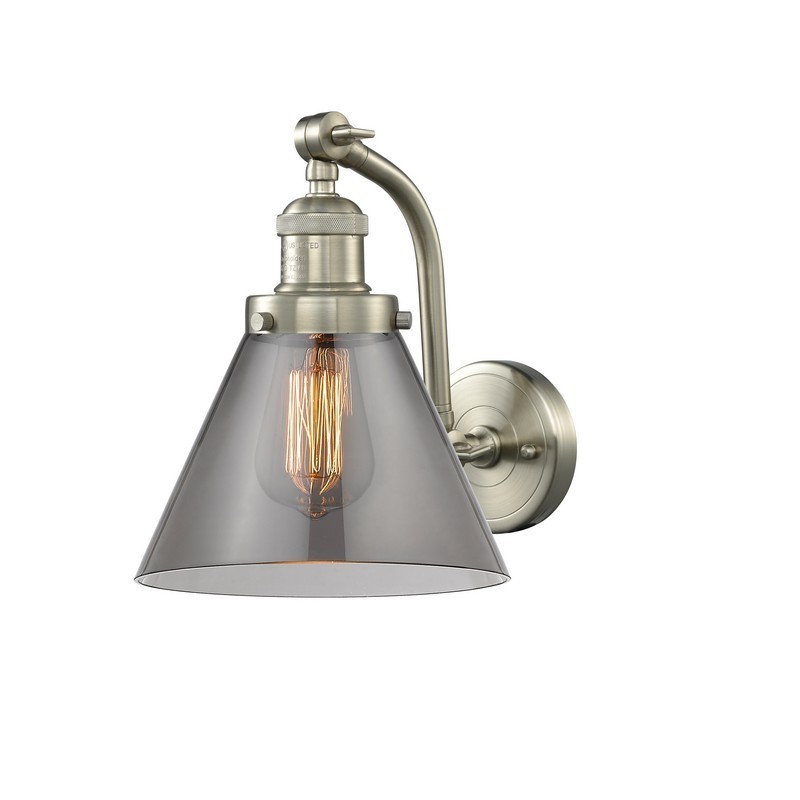INNOVATIONS LIGHTING 515-1W-G43 FRANKLIN RESTORATION LARGE CONE 8 INCH ONE LIGHT UP AND DOWN SMOKED GLASS WALL SCONCE