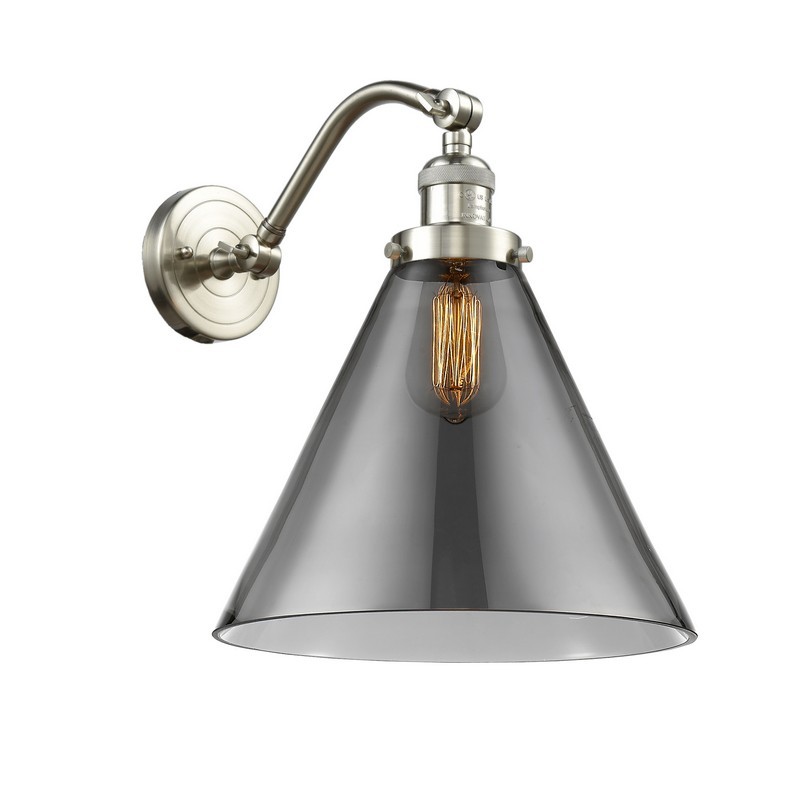 INNOVATIONS LIGHTING 515-1W-G43-L FRANKLIN RESTORATION X-LARGE CONE 12 INCH ONE LIGHT UP AND DOWN PLATED SMOKED GLASS WALL SCONCE