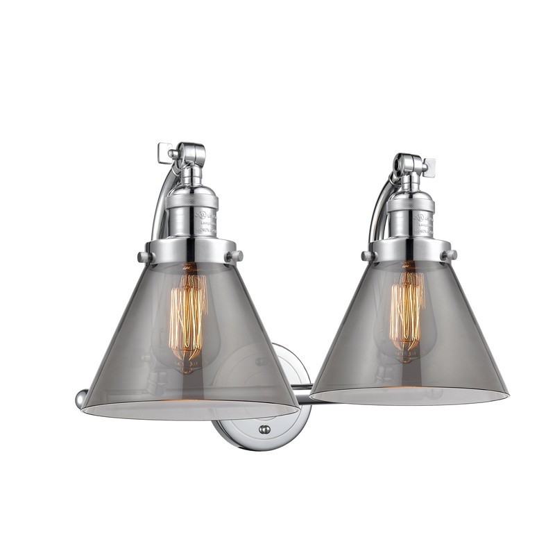 INNOVATIONS LIGHTING 515-2W-G43 FRANKLIN RESTORATION LARGE CONE 18 INCH TWO LIGHT WALL MOUNT SMOKED GLASS VANITY LIGHT