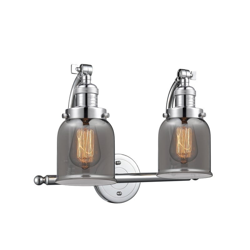 INNOVATIONS LIGHTING 515-2W-G53 FRANKLIN RESTORATION SMALL BELL 18 INCH TWO LIGHT WALL MOUNT SMOKED GLASS VANITY LIGHT