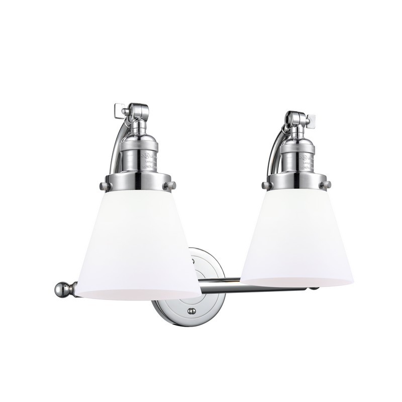 INNOVATIONS LIGHTING 515-2W-G61 FRANKLIN RESTORATION SMALL CONE 18 INCH TWO LIGHT WALL MOUNT MATTE WHITE CASED GLASS VANITY LIGHT