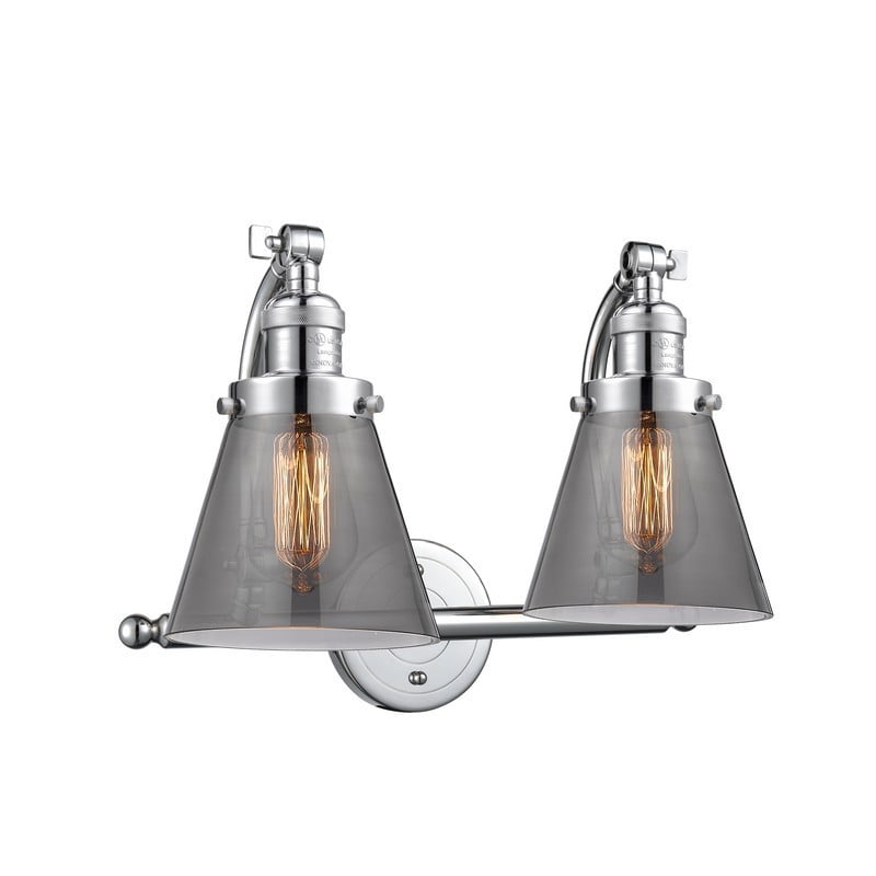 INNOVATIONS LIGHTING 515-2W-G63 FRANKLIN RESTORATION SMALL CONE 18 INCH TWO LIGHT WALL MOUNT SMOKED GLASS VANITY LIGHT