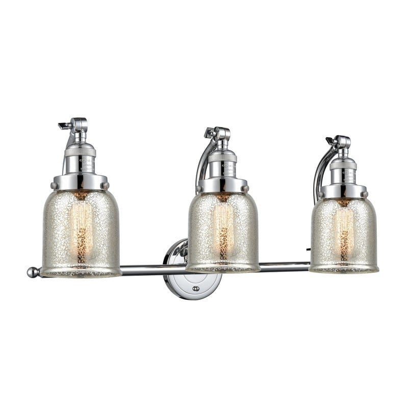 INNOVATIONS LIGHTING 515-3W-G58 FRANKLIN RESTORATION SMALL BELL 3 LIGHT 28 INCH WALL MOUNT SILVER PLATED MERCURY GLASS VANITY LIGHT