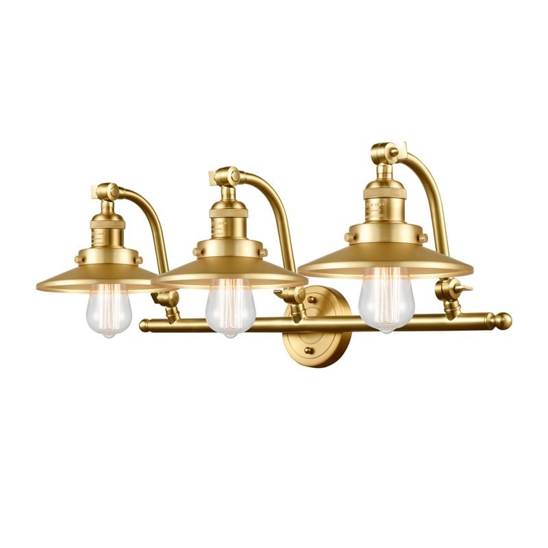 INNOVATIONS LIGHTING 515-3W-SG-M4-SG FRANKLIN RESTORATION RAILROAD 3 LIGHT 28 INCH METAL SHADE VANITY LIGHT - SATIN GOLD