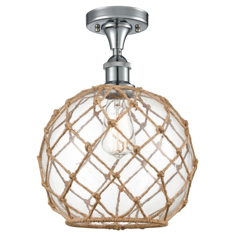 INNOVATIONS LIGHTING 516-1C-G122-10RB BALLSTON LARGE FARMHOUSE ROPE 10 INCH ONE LIGHT CLEAR WITH BLACK GLASS SEMI-FLUSH MOUNT CEILING LIGHT