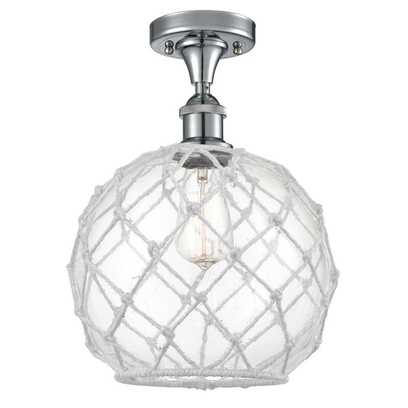 INNOVATIONS LIGHTING 516-1C-G122-10RW BALLSTON LARGE FARMHOUSE ROPE 10 INCH ONE LIGHT CLEAR WITH WHITE GLASS SEMI-FLUSH MOUNT CEILING LIGHT