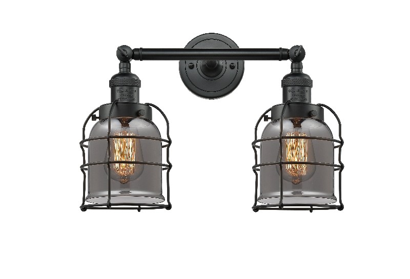 INNOVATIONS LIGHTING 208L-G53-CE FRANKLIN RESTORATION SMALL BELL CAGE 2 LIGHT 6 INCH WALL MOUNT PLATED SMOKED VANITY LIGHT