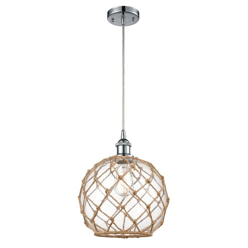 INNOVATIONS LIGHTING 516-1P-G122-10RB BALLSTON LARGE FARMHOUSE ROPE 10 INCH ONE LIGHT CLEAR SHADE BLACK ROPE PENDANT