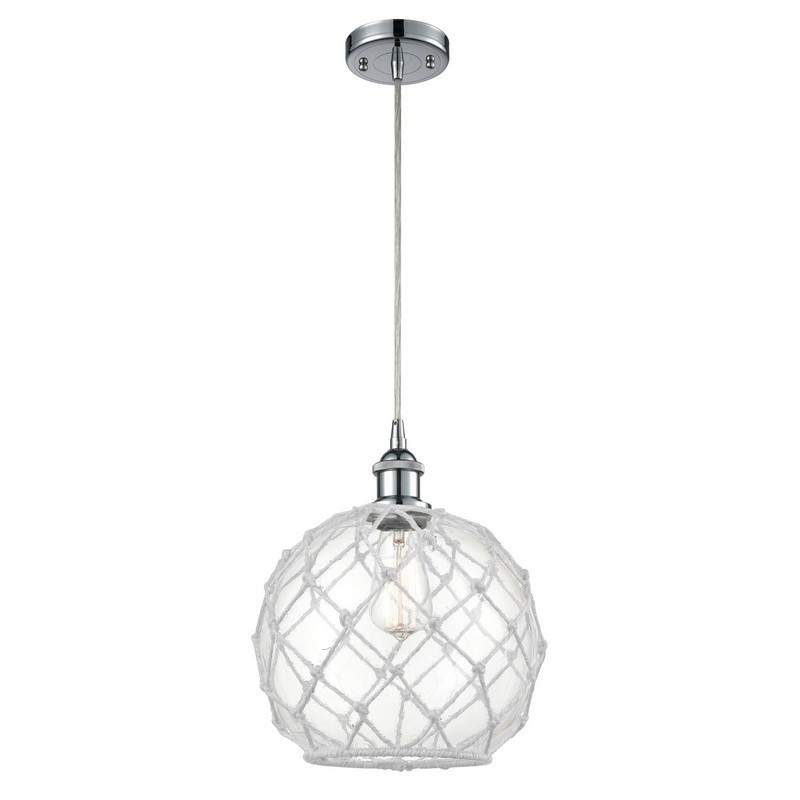 INNOVATIONS LIGHTING 516-1P-G122-10RW BALLSTON LARGE FARMHOUSE ROPE 10 INCH ONE LIGHT CLEAR SHADE WHITE ROPE PENDANT