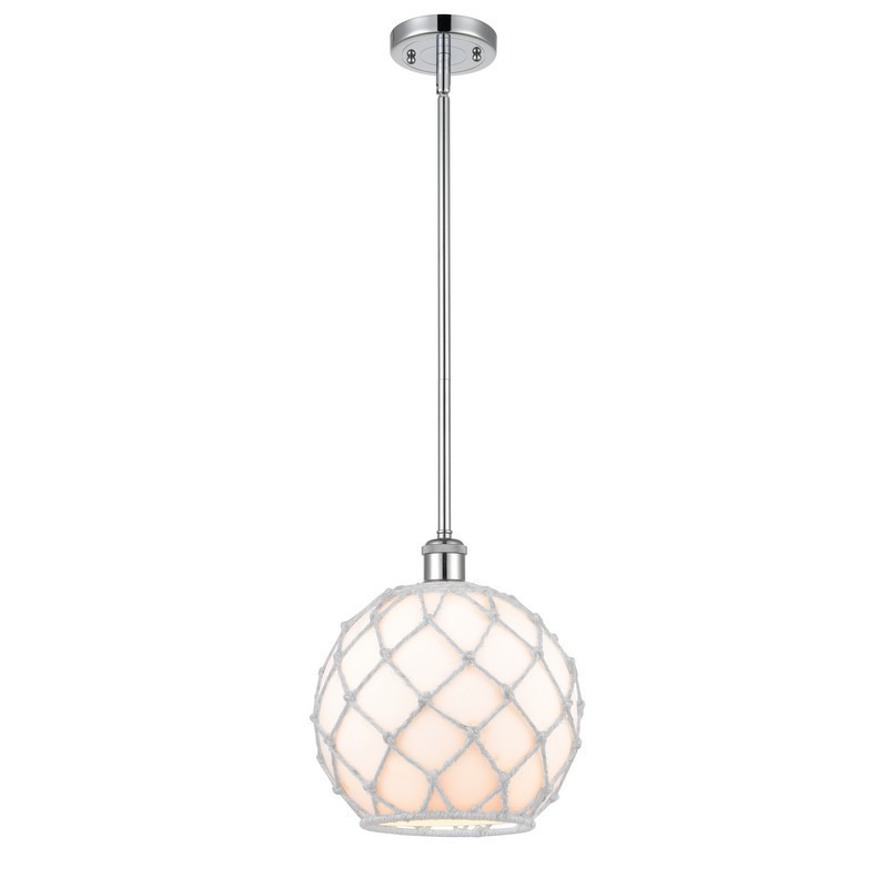 INNOVATIONS LIGHTING 516-1S-G121-10RW BALLSTON LARGE FARMHOUSE ROPE 10 INCH ONE LIGHT WHITE SHADE WITH WHITE ROPE PENDANT