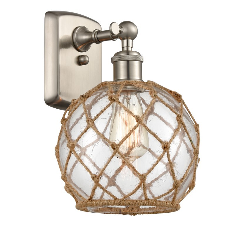 INNOVATIONS LIGHTING 516-1W-G122-8RB BALLSTON FARMHOUSE ROPE 8 INCH ONE LIGHT UP AND DOWN CLEAR WITH BLACK ROPE GLASS WALL SCONCE