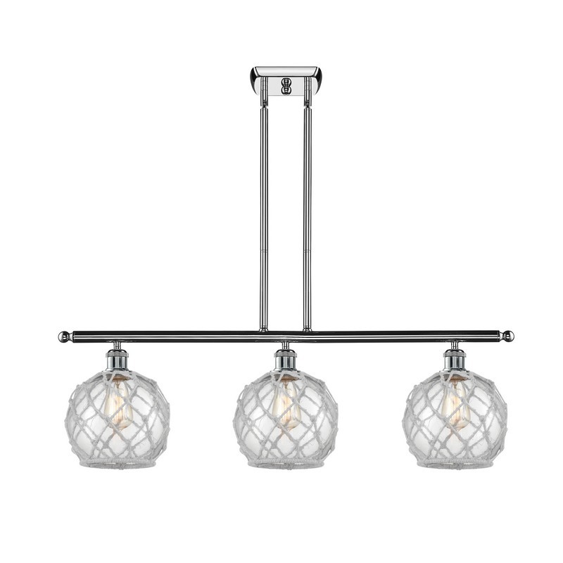 INNOVATIONS LIGHTING 516-3I-G122-8RW BALLSTON FARMHOUSE ROPE 36 INCH CLEAR WITH WHITE GLASS ISLAND LIGHT