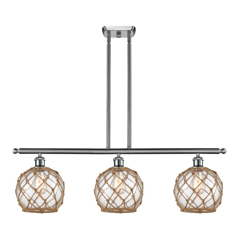 INNOVATIONS LIGHTING 516-3I-G122-8RB BALLSTON FARMHOUSE ROPE 36 INCH CLEAR WITH BLACK GLASS ISLAND LIGHT