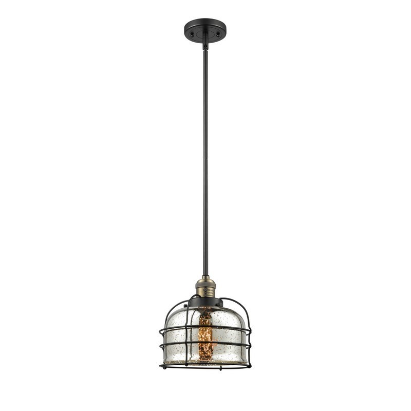 INNOVATIONS LIGHTING 201S-BAB-G78-CE FRANKLIN RESTORATION LARGE BELL CAGE 9 INCH ONE LIGHT SILVER PLATED MERCURY GLASS MINI PENDANT - BLACK ANTIQUE BRASS