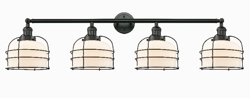 INNOVATIONS LIGHTING 215-G71-CE FRANKLIN RESTORATION LARGE BELL CAGE 4 LIGHT 44 INCH MATTE WHITE GLASS VANITY LIGHT