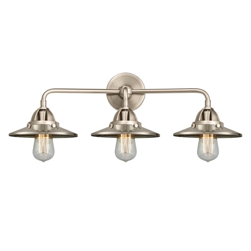 INNOVATIONS LIGHTING 288-3W-SN-M2-SN RAILROAD NOUVEAU 2 26 INCH 3 LIGHT WALL MOUNT BATH VANITY LIGHT IN BRUSHED SATIN NICKEL