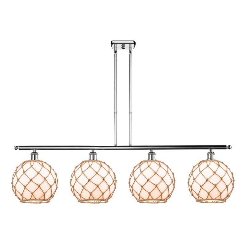INNOVATIONS LIGHTING 516-4I-G121-10RB BALLSTON LARGE FARMHOUSE ROPE 48 INCH 4 LIGHT WHITE LARGE FARMHOUSE GLASS WITH BROWN ROPE ISLAND LIGHT