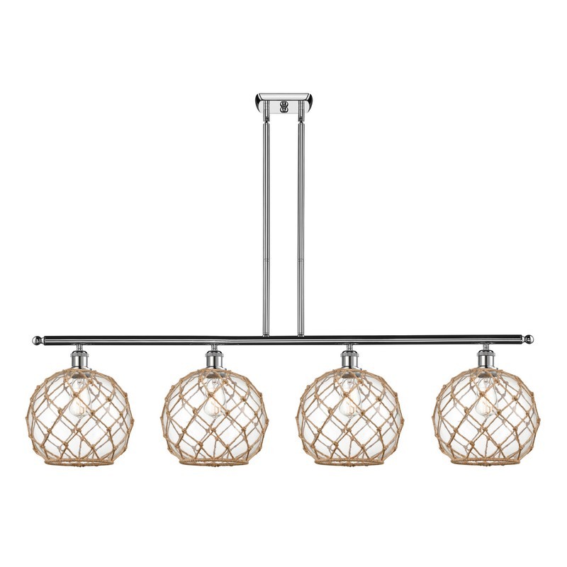 INNOVATIONS LIGHTING 516-4I-G122-10RB BALLSTON LARGE FARMHOUSE ROPE BALLSTON 48 INCH 4 LIGHT CLEAR LARGE FARMHOUSE GLASS WITH BROWN ROPE ISLAND LIGHT