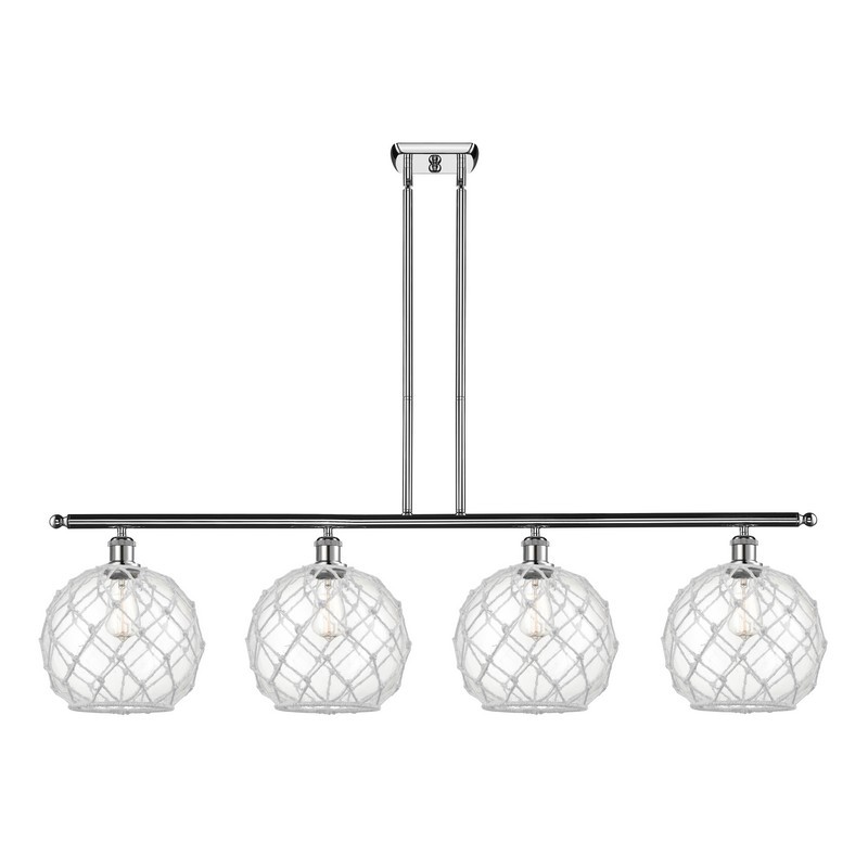 INNOVATIONS LIGHTING 516-4I-G122-10RW BALLSTON LARGE FARMHOUSE ROPE 48 INCH 4 LIGHT CLEAR LARGE FARMHOUSE GLASS WITH WHITE ROPE ISLAND LIGHT