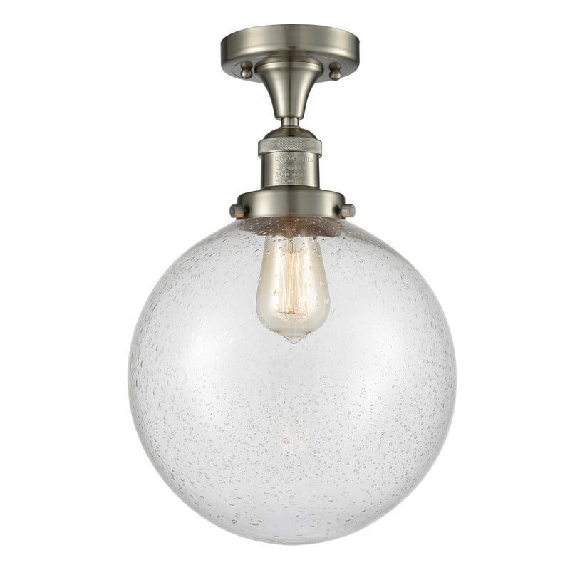 INNOVATIONS LIGHTING 517-1CH-G204-10 FRANKLIN RESTORATION X-LARGE BEACON 10 INCH ONE LIGHT SEEDY GLASS SEMI-FLUSH MOUNT CEILING LIGHT