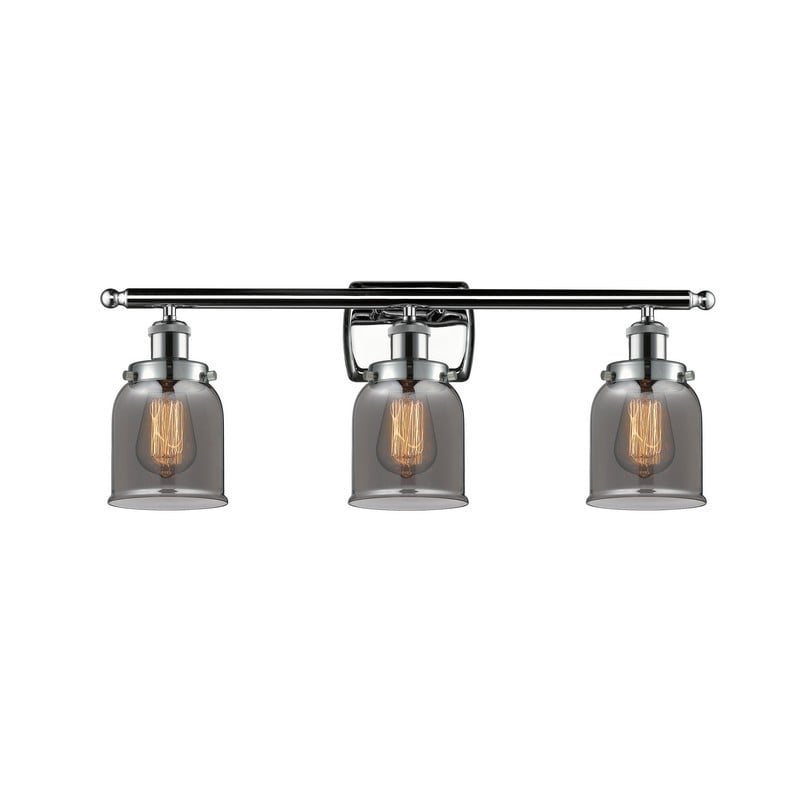 INNOVATIONS LIGHTING 916-3W-G53 BALLSTON SMALL BELL 3 LIGHT 26 INCH PLATED SMOKE GLASS VANITY LIGHT