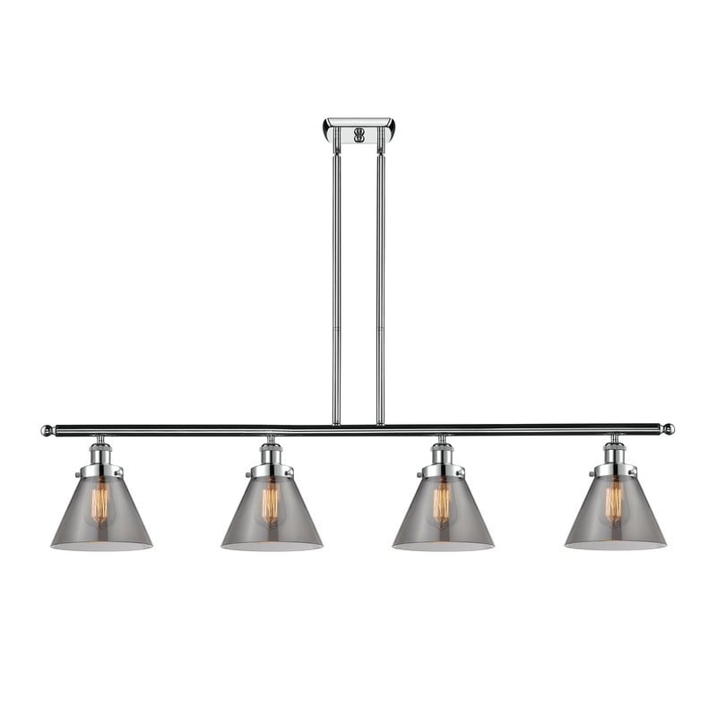 INNOVATIONS LIGHTING 916-4I-G43 BALLSTON LARGE CONE 4 LIGHT 48 INCH PLATED SMOKE GLASS ISLAND LIGHT