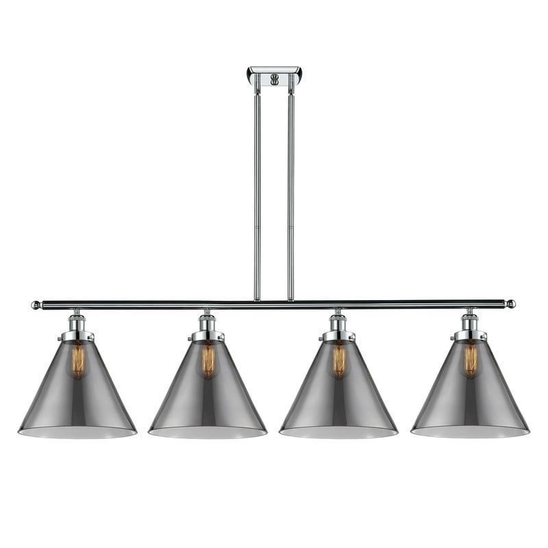 INNOVATIONS LIGHTING 916-4I-G43-L BALLSTON X-LARGE CONE 4 LIGHT 48 INCH PLATED SMOKE GLASS ISLAND LIGHT