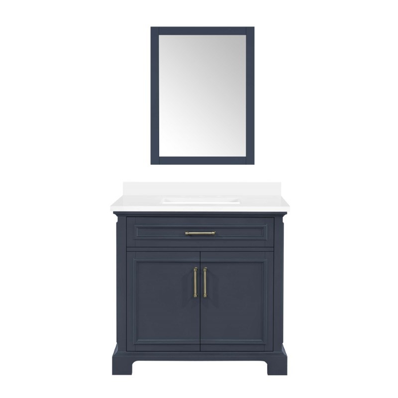 OVE DECORS 15VKC-SA361W-045EI SARAH 36 INCH SINGLE SINK BATHROOM VANITY IN MIDNIGHT BLUE WITH BRASS HARDWARE AND MIDNIGHT BLUE MIRROR