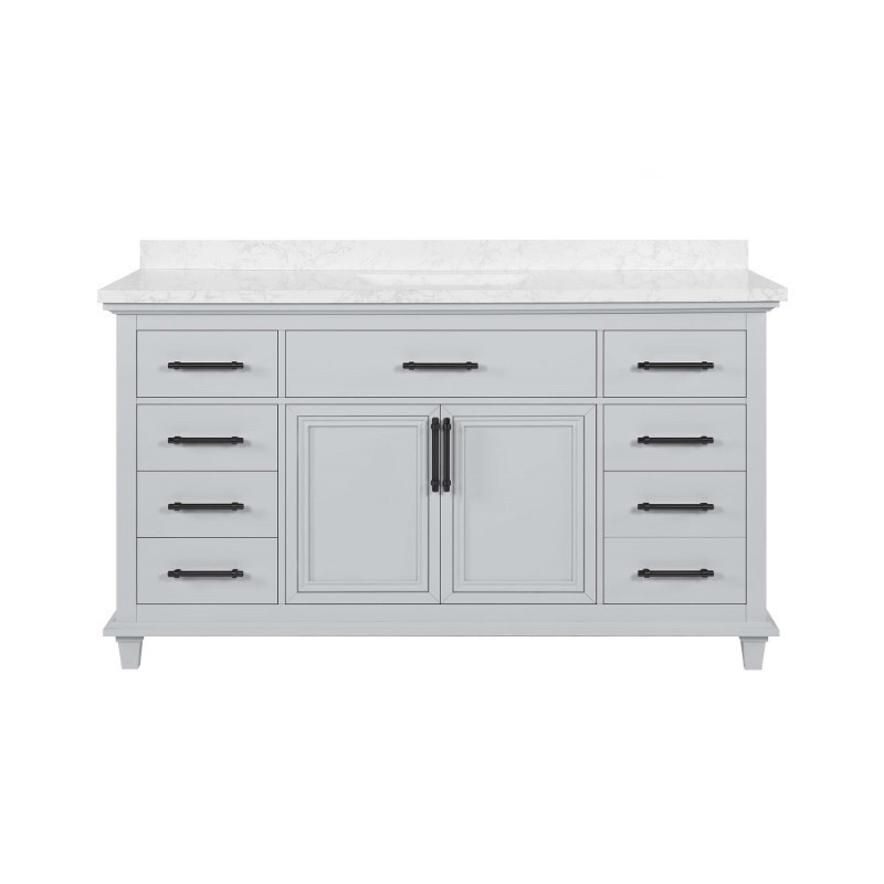 OVE DECORS 15VKH-CA602N-039EI CASSIDY 60 INCH SINGLE SINK BATHROOM VANITY IN DOVE GREY WITH NICKEL HARDWARE AND EXTRA BLACK HARDWARE