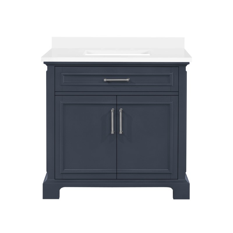 OVE DECORS 15VKH-SA362N-045EI SARAH 36 INCH SINGLE SINK BATHROOM VANITY IN MIDNIGHT BLUE WITH BRASS HARDWARE AND EXTRA BRUSHED NICKEL HARDWARE