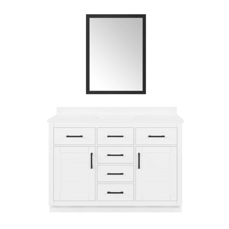 OVE DECORS 15VK-BA482-007EI BAILEY 48 INCH SINGLE SINK BATHROOM VANITY IN WHITE WITH NICKEL HARDWARE AND EXTRA BLACK HARDWARE
