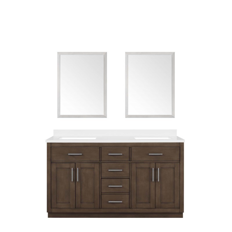 OVE DECORS 15VK-BA602-059EI BAILEY 60 INCH DOUBLE SINK BATHROOM VANITY IN ALMOND LATTE WITH BLACK HARDWARE AND EXTRA BRUSHED NICKEL HARDWARE