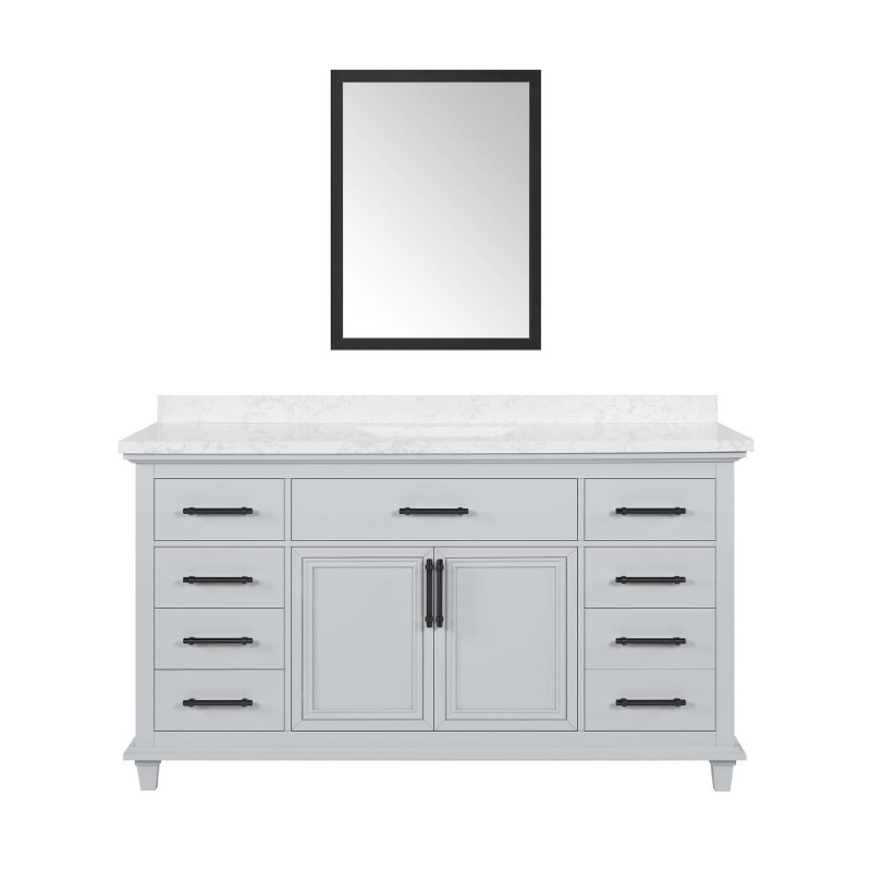 OVE DECORS 15VK-CA602-039EI CASSIDY 60 INCH SINGLE SINK BATHROOM VANITY IN DOVE GREY WITH NICKEL HARDWARE AND EXTRA BLACK HARDWARE