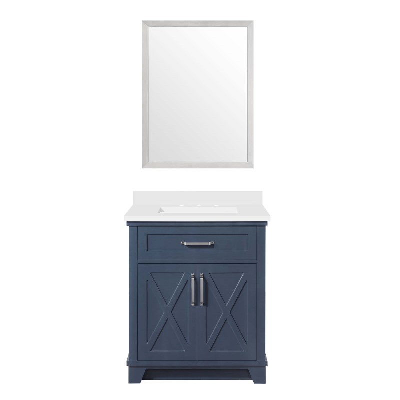 OVE DECORS 15VK-OL302-045EI OLLIE 30 INCH SINGLE SINK BATHROOM VANITY IN MIDNIGHT BLUE WITH BLACK HARDWARE AND EXTRA BRUSHED NICKEL HARDWARE