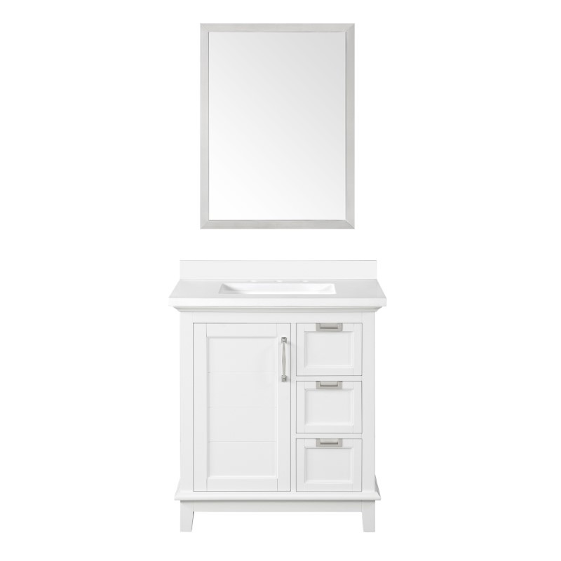 OVE DECORS 15VK-PE302-007EI PEMBROKE 30 INCH SINGLE SINK BATHROOM VANITY IN WHITE WITH BLACK HARDWARE AND EXTRA BRUSHED NICKEL HARDWARE