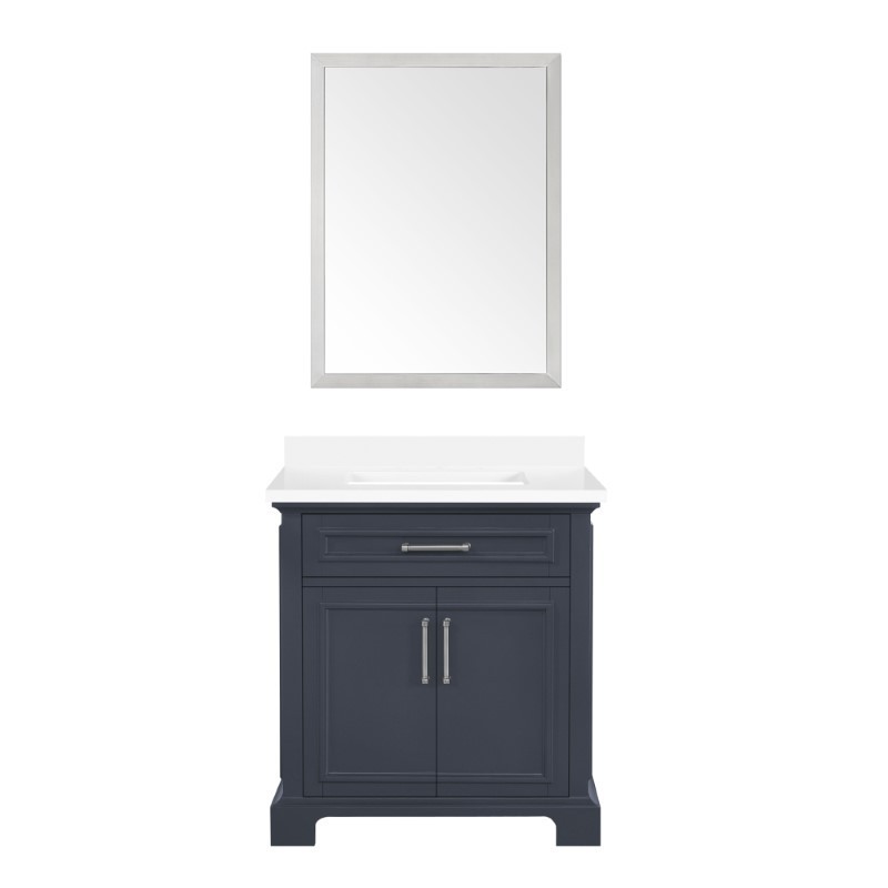 OVE DECORS 15VK-SA302-045EI SARAH 30 INCH SINGLE SINK BATHROOM VANITY IN MIDNIGHT BLUE WITH BRASS HARDWARE AND EXTRA BRUSHED NICKEL HARDWARE